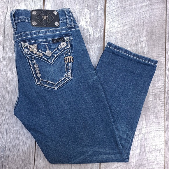 Miss Me Denim - Miss Me Boyfriend Capri Jeans Womens Size 27 Blue Wash Embroidered Embellished
